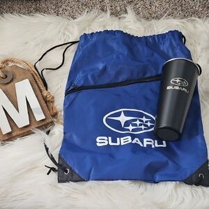 Subaru Lightweight Blue Backpack and Black Denali Basecamp 16 oz Cup NWT
